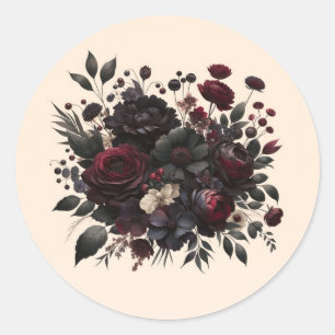 Sticker Rond Fleurs Sombres et Élégantes Mariage Crème Floral É