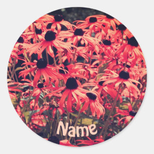 Sticker Rond Fleurs Susan aux yeux noirs roses personnalisées