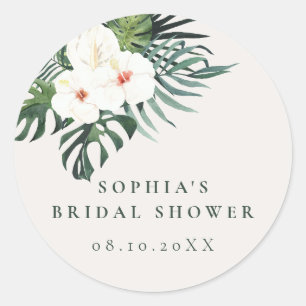 Sticker Rond Fleurs tropicales blanches de verdure 
