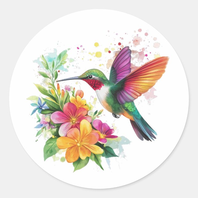 Sticker Rond Fleurs tropicales des colibris (Devant)