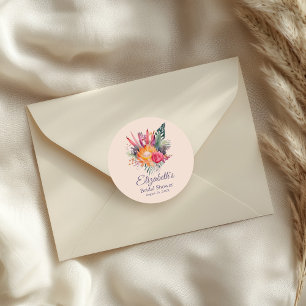 Sticker Rond Fleurs Tropicales Douces Comme une Pêche : Baby Sh
