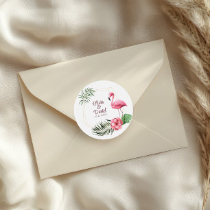 Sticker Rond Fleurs tropicales et Mariage Flamant rose