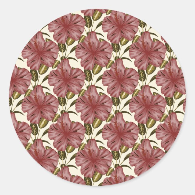 Sticker Rond Fleurs tropicales sans couture motif | fleurs roug (Devant)