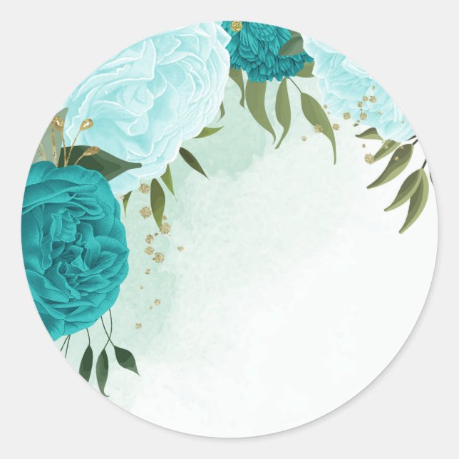 Sticker Rond fleurs turquoise vert feuille mariage (Devant)