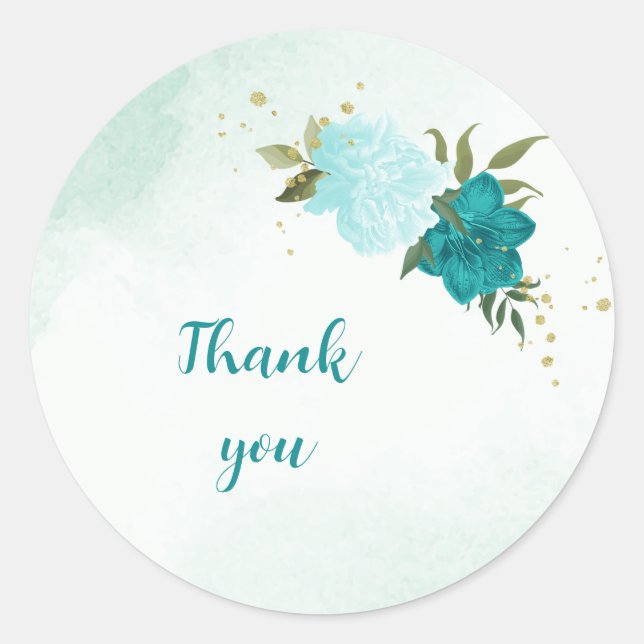 Sticker Rond fleurs turquoise vert feuille mariage (Devant)