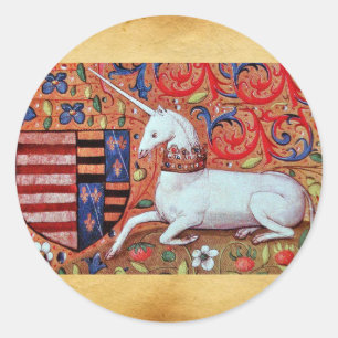 STICKER ROND FLEURS UNICORNES ET MÉDIÉVALES, MOTIFS FLORAUX IMA