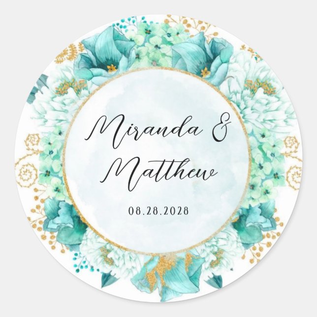 Sticker Rond Fleurs vertes de menthe et Mariage de houillère d' (Devant)