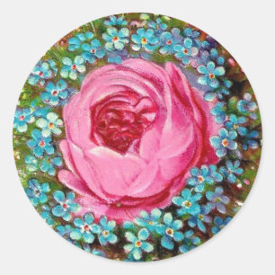 Sticker Rond Fleurs victoriennes vintages de rose et de bleu de