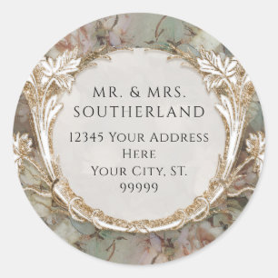 Sticker Rond Fleurs Vintage Rose Gold Script Adresse de retour