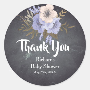 Sticker Rond Fleurs vintages en tableau noir Merci Favor C