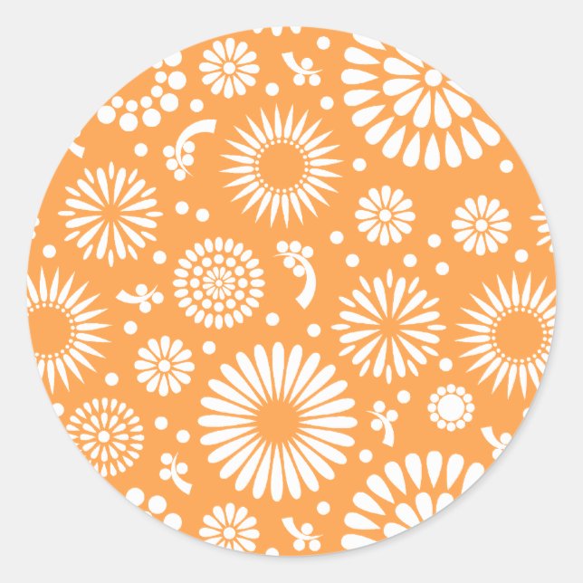 Sticker Rond fleurs vintages orange (Devant)