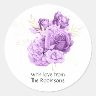 Sticker Rond Fleurs violet et ivoire