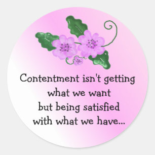Sticker Rond Fleurs violettes avec message - Contentement