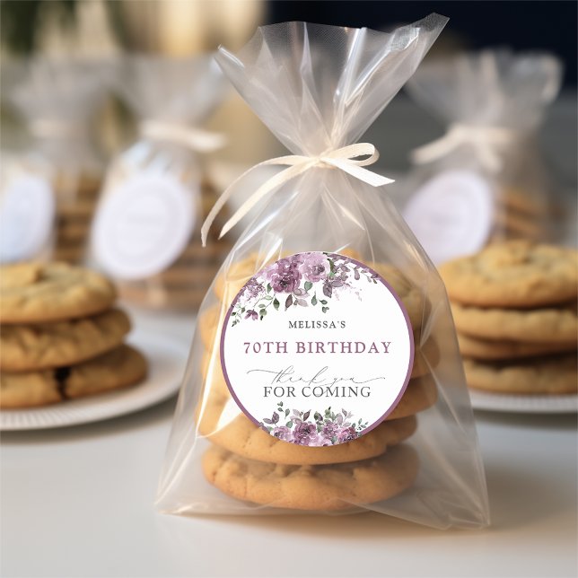 Sticker Rond Fleurs violettes Élégantes Tout Âge Anniversaire (Créateur téléchargé)