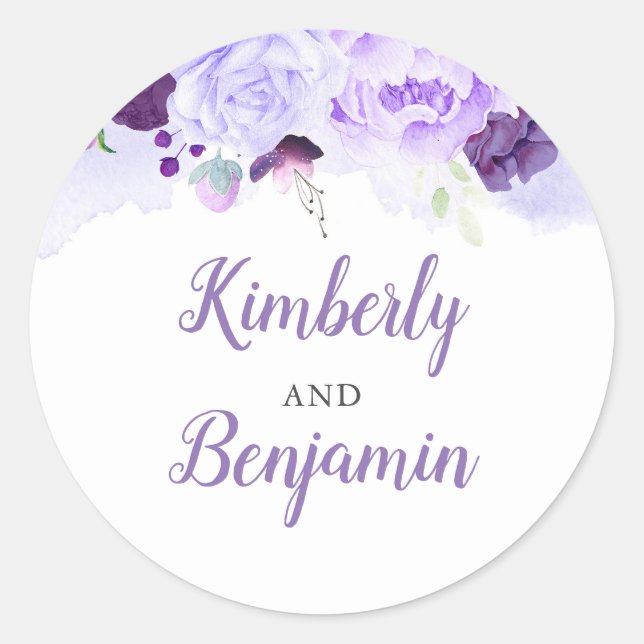 Sticker Rond Fleurs violettes Mariage élégant (Devant)