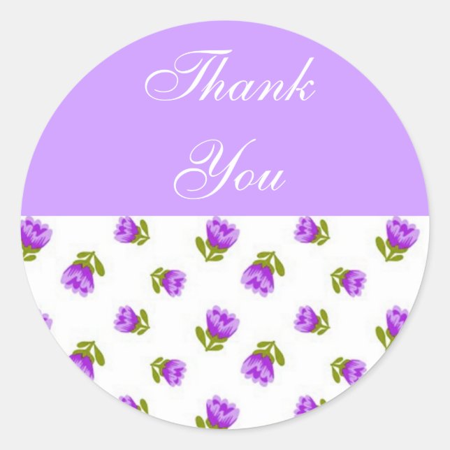 Sticker Rond Fleurs violettes Merci Enveloppe Phoques (Devant)