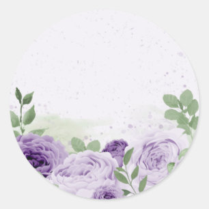 Sticker Rond fleurs violettes romantiques vert feuille botaniqu