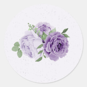 Sticker Rond fleurs violettes romantiques vert feuille botaniqu