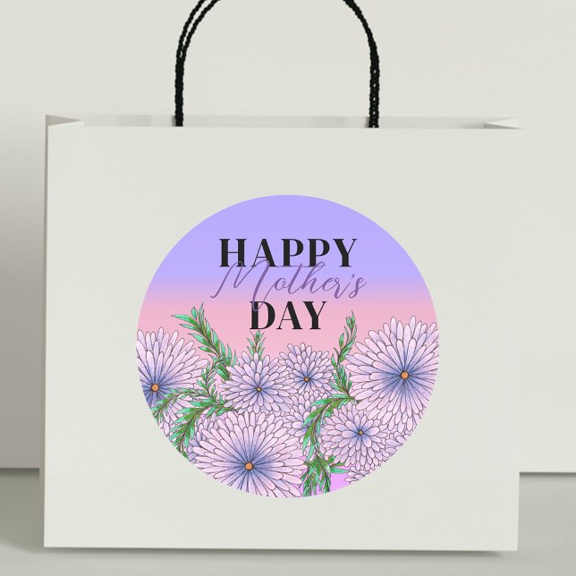 Sticker Rond Fleurs violettes roses et Fête des mères Feuilles  (Créateur téléchargé)