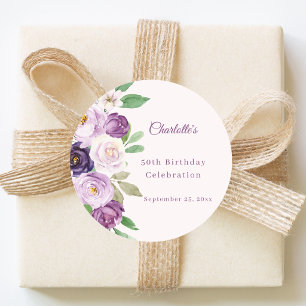 Sticker Rond Fleurs violettes roses pour anniversaire