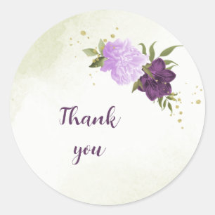 Sticker Rond fleurs violettes vert feuille mariage