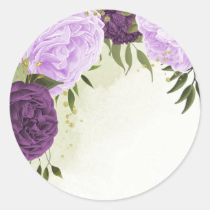 Sticker Rond fleurs violettes vert feuille mariage