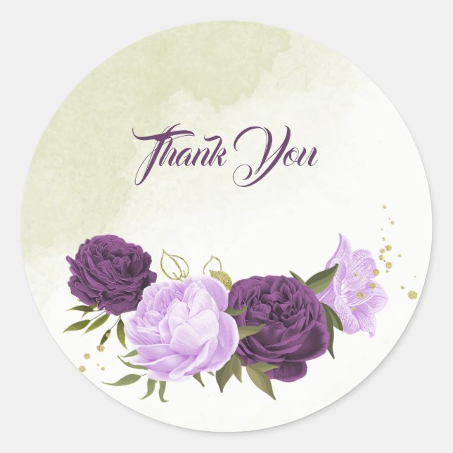 Sticker Rond fleurs violettes vert feuille mariage (Devant)