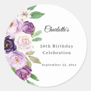 Sticker Rond Fleurs violettes violettes anniversaire