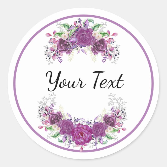 Sticker Rond Fleurs violettes - Votre texte (Devant)