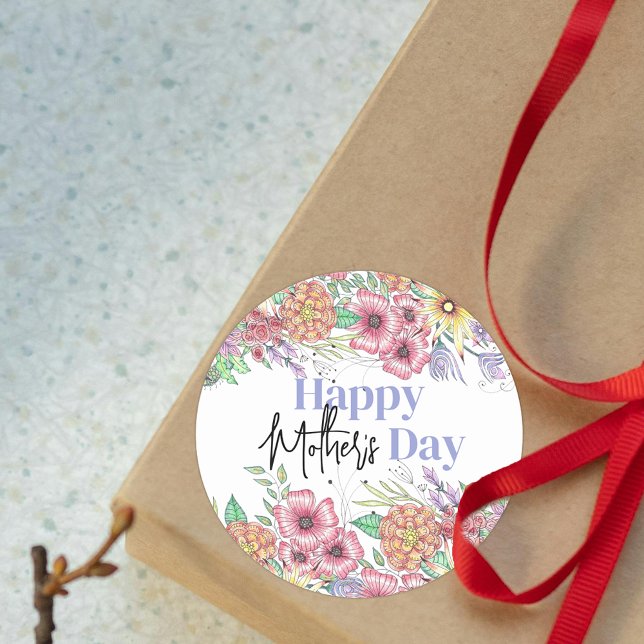 Sticker Rond Fleurs vives et élégantes Fête des Mères Feuilles (Créateur téléchargé)