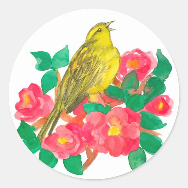 Sticker Rond Flickr Oiseau rose Camellia Fleurs (Devant)