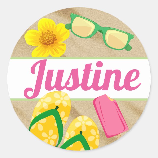 Sticker Rond Flip Flop & Beach Fun | Luau Party Favoriser Stick (Devant)