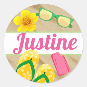Sticker Rond Flip Flop & Beach Fun   Luau Party Favoriser Stick