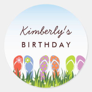 Sticker Rond Flip Flops Colorés Amusant Au Soleil Anniversaire 