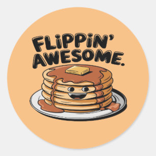 Sticker Rond Flippin' Awesome Pancake Stack Drôle Petit Déjeune