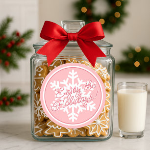 Sticker Rond Flocon de neige blanc sur rose poussiéreuse blush