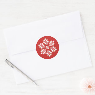 Sticker Rond Flocon de neige blanc sur Stick de Noël rouge de v