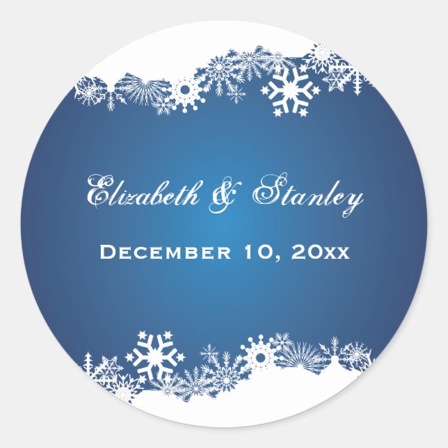 Sticker Rond Flocon de neige bleu blanc mariage d'hiver Enregis (Devant)