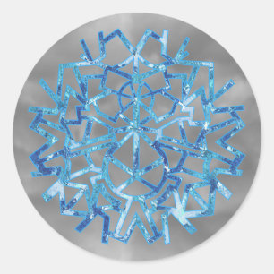 Sticker Rond Flocon de neige bleu givre
