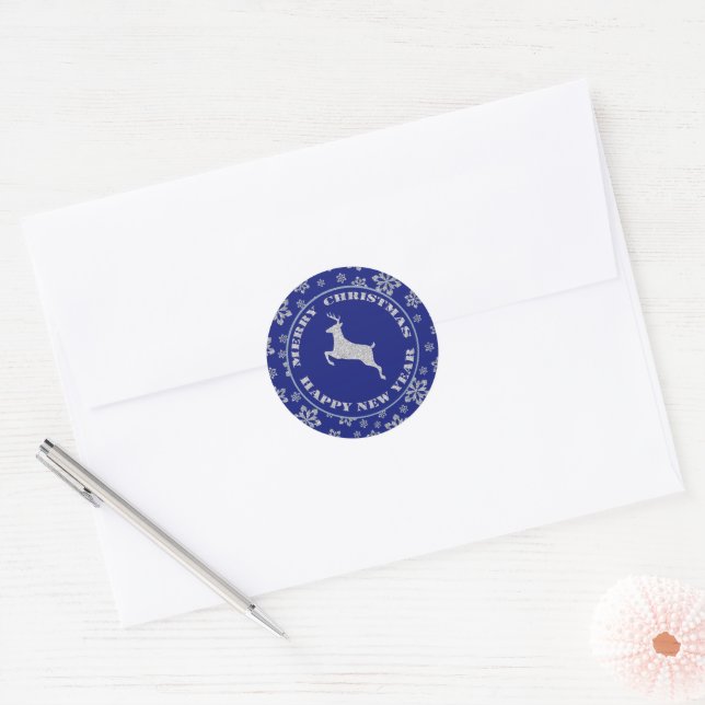 Sticker Rond Flocon de neige brillant Reindeer Bleu (Enveloppe)