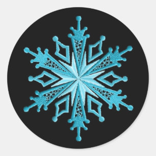 Sticker Rond Flocon de neige de bleu glacier et de noir