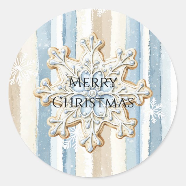 Sticker Rond Flocon de neige de Noël à la crème bleue (Devant)