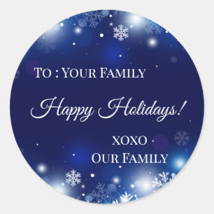 Sticker Rond Flocon de neige de Noël bleu Personnalisé