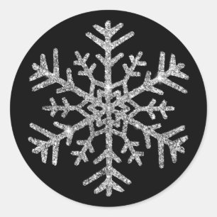 Sticker Rond Flocon de neige Diamond sur Noir Mariage d'hiver