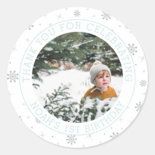 Sticker Rond Flocon de neige en argent et en menthe   1ère fête