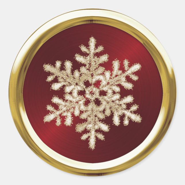 Sticker Rond Flocon de neige en cristal d'or sur le Sceau rouge (Devant)
