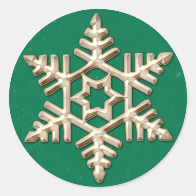 Sticker Rond Flocon de neige en or pendant les vacances vertes (Devant)