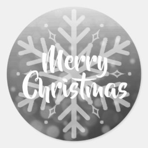Sticker Rond Flocon de neige noir et blanc de Noël