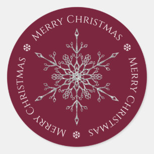 Sticker Rond Flocon de neige pailleté argent Joyeux Noël Bourgo