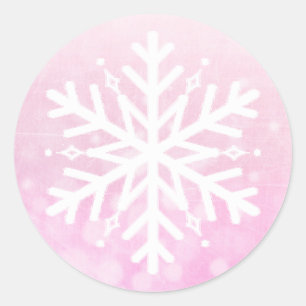 Sticker Rond Flocon de neige rose Noël